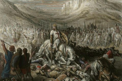 Gemälde einer Schlacht der Tempelritter um 1120