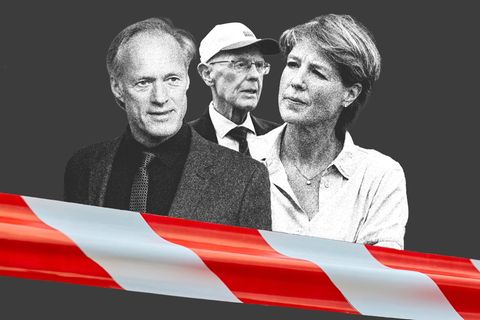 Die Akte Block: Collage der Familie Block mit Flatterband im Vordergrund