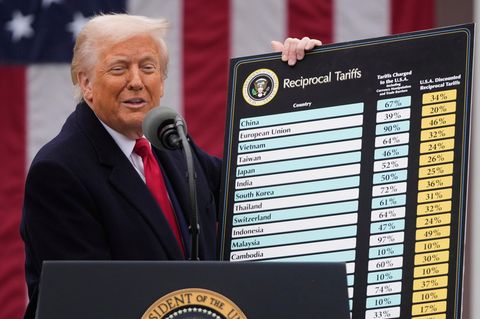 US-Präsident Donald Trump spricht im April während einer Veranstaltung zur Ankündigung neuer Zölle