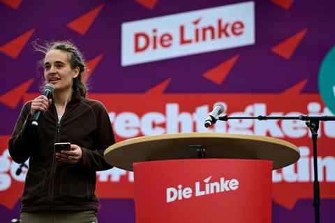 Carola Rackete bei einer Wahlkampfveranstaltung 2024