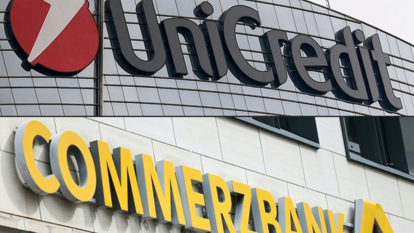 Logos von Unicredit und Commerzbank
