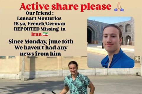 Eine Suchanzeige für Lennart Monterlos, der im Iran mit dem Rad unterwegs war