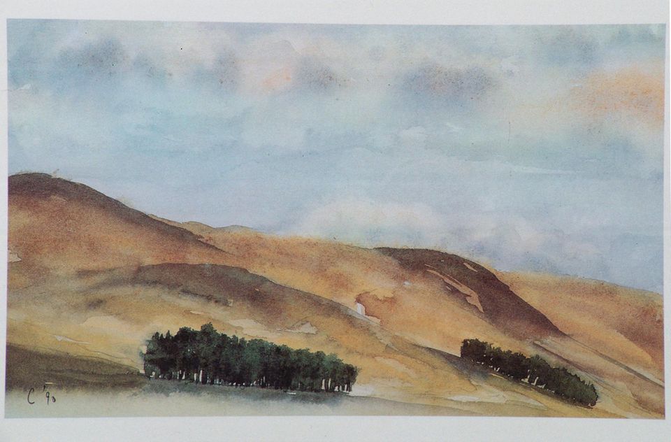 "Looking Towards The Spittal of Glen Muick" This Scottish landscape is called. "When I look back on my first sketches, I am horrified how bad they are"in 1991 Charles wrote in the foreword to a book of his pictures 