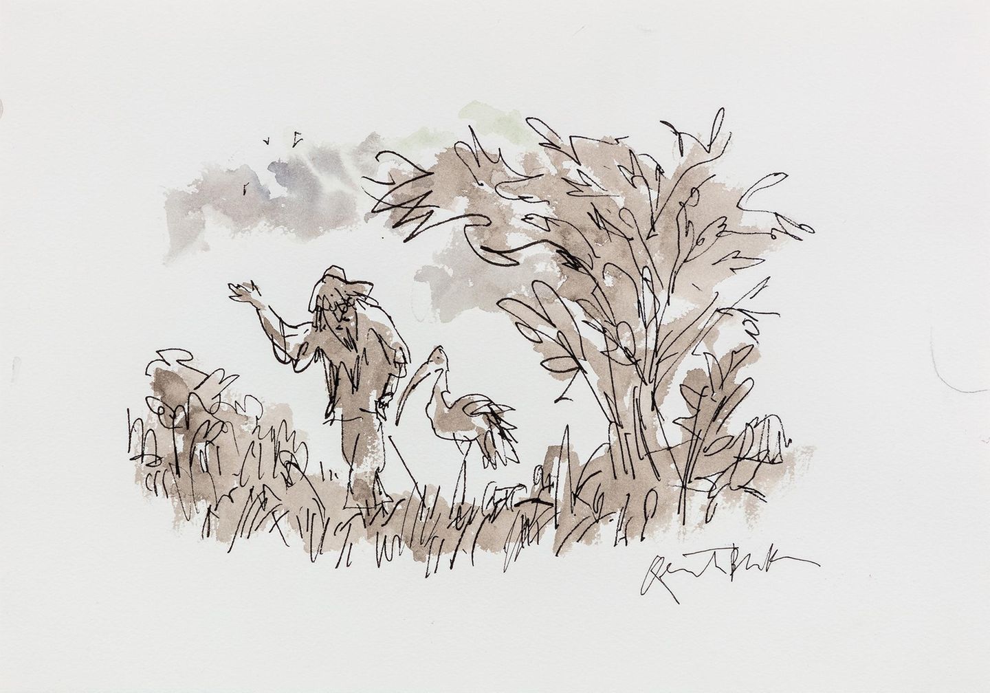 Quentin Blake "Unterhaltung zwischen Mann und Storch" , 2024