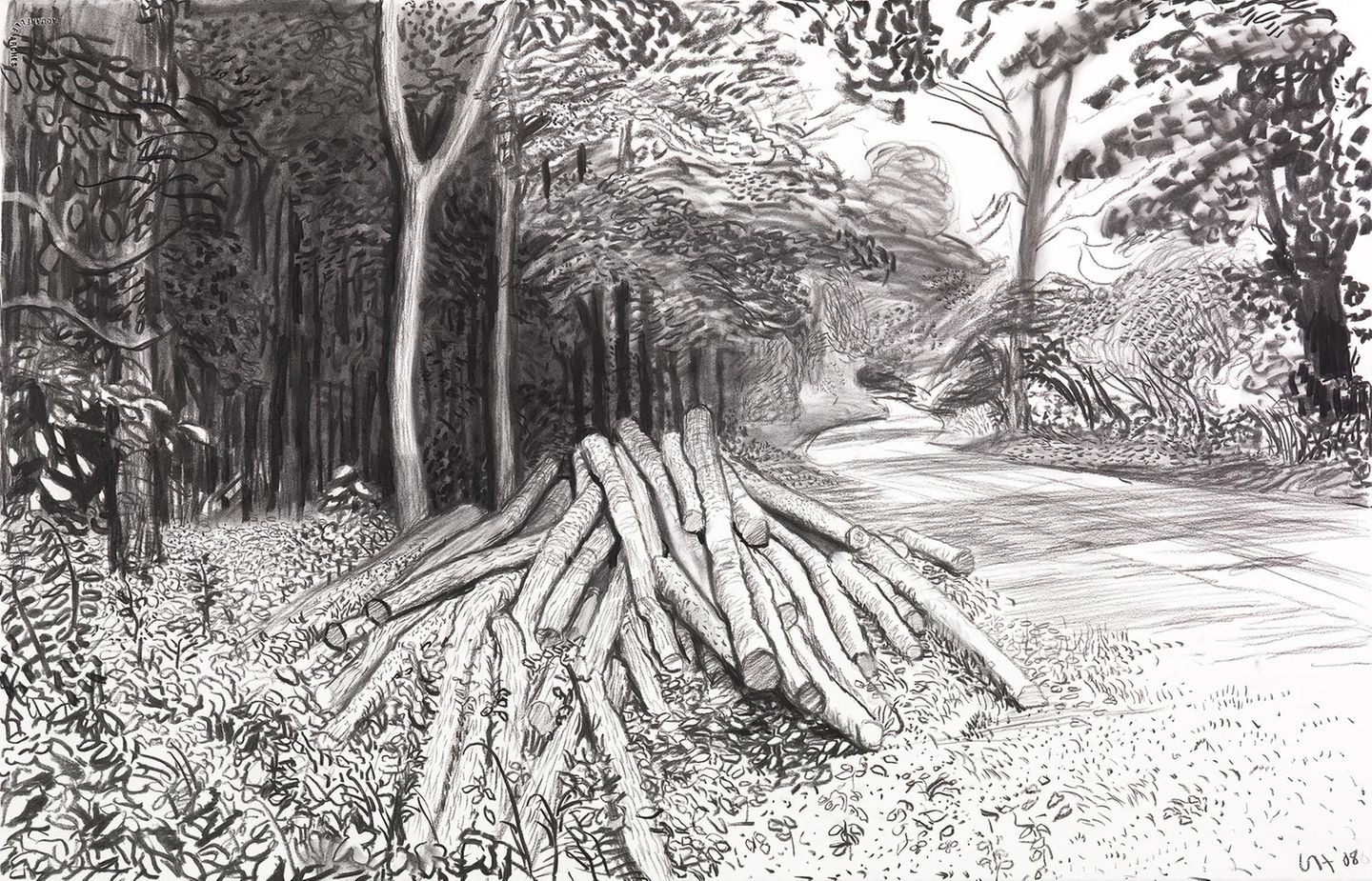 David Hockney "Gefällte Bäume", Kohlezeichnung, 2008