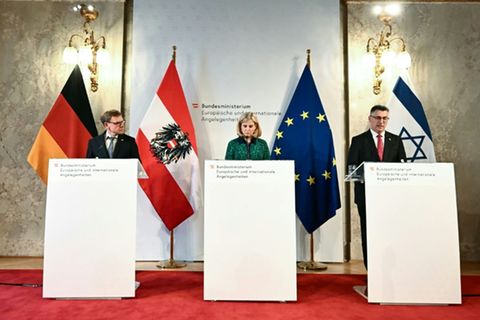 Wadephul, Meinl-Reisinger und Saar (v.l.n.r.) in Wien