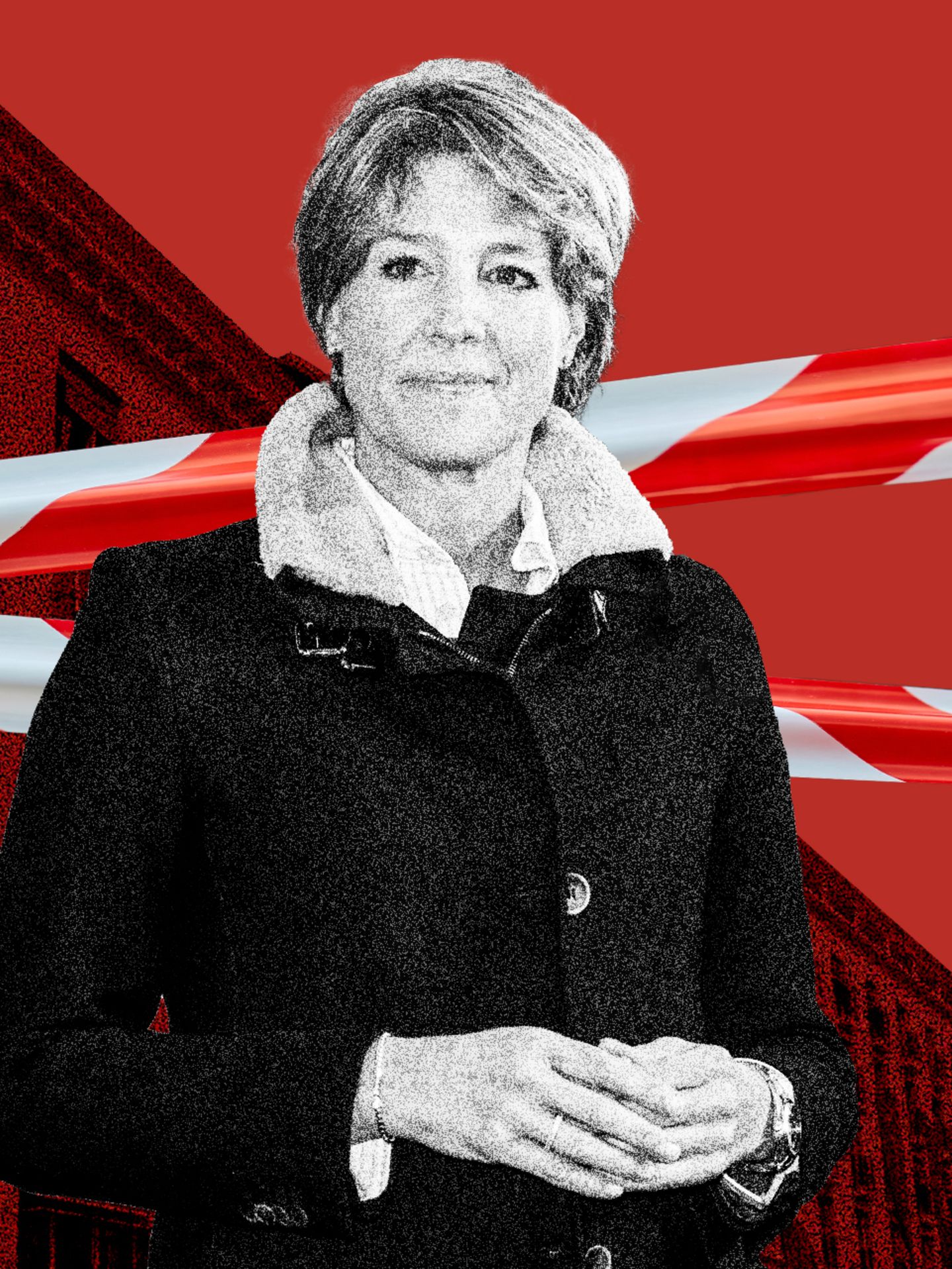 Claudia Block in einer Collage vor dem Hotel Grand Elysée in Hamburg