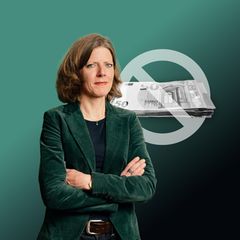 Nadine Oberhuber, dahinter Illustration zu Banken und Prämiensparverträgen