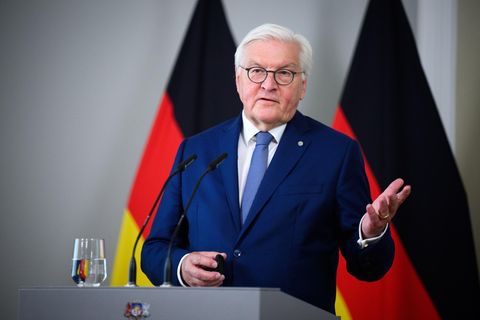 Bundespräsident Frank-Walter Steinmeier gestikuliert während einer Rede