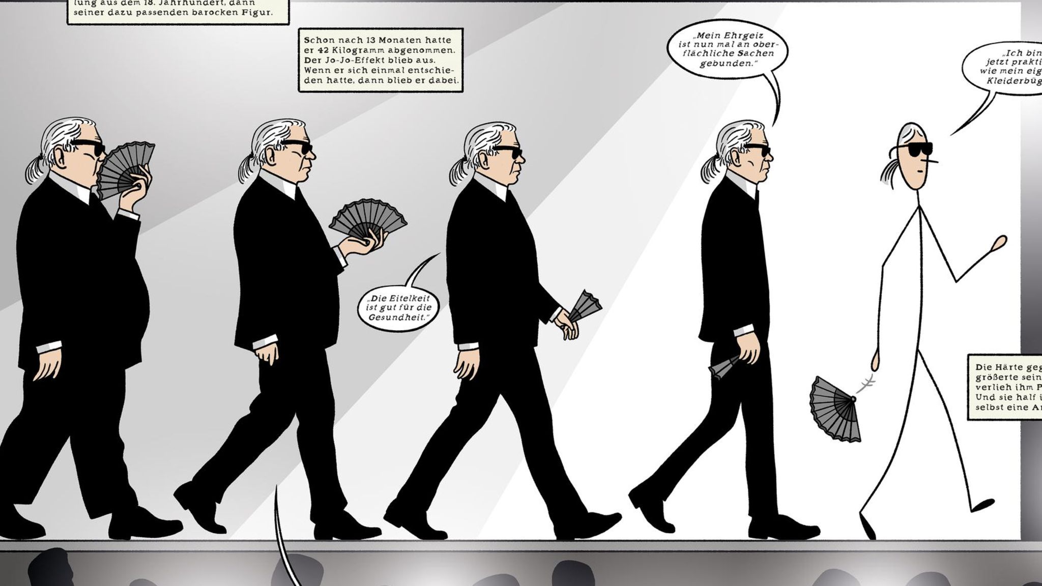 Karl Lagerfeld in fünf verschiedenen Figurtypen