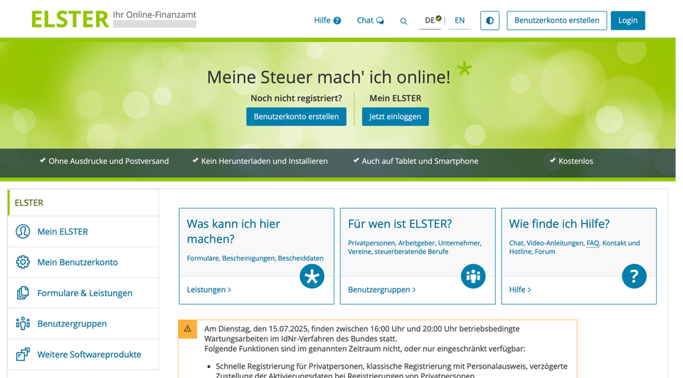 The Elster website