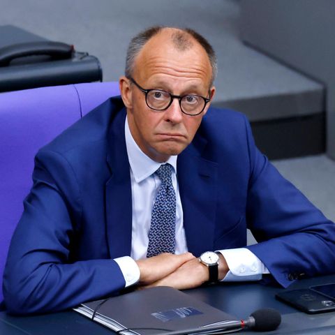 Friedrich Merz sits in the plenary of the German Bundestag