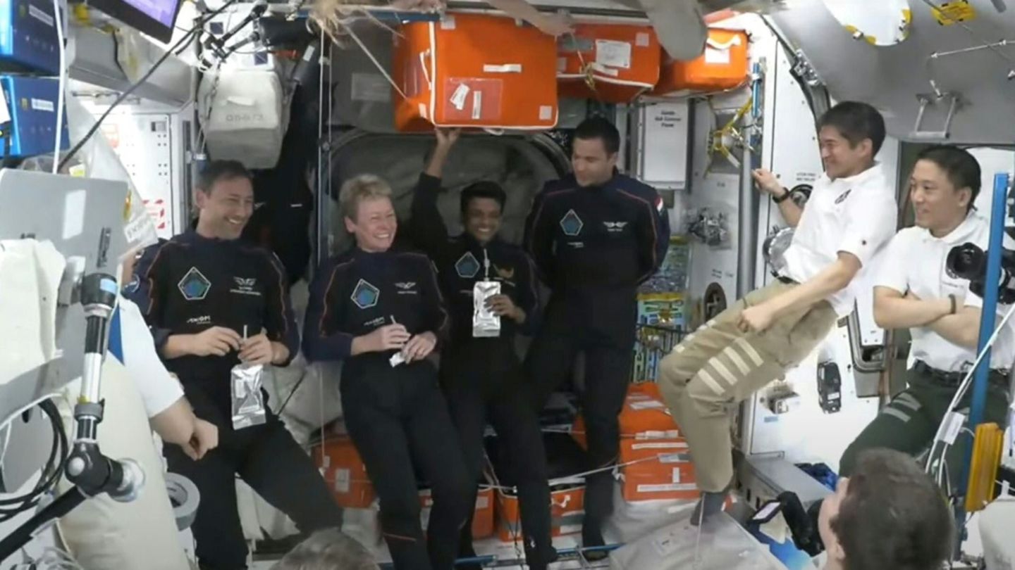 Die Crew der Ax-4-Weltraummission an Bord der ISS