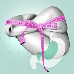 Illustration Adipositas und Gewicht: Körper umgeben vom Maßband