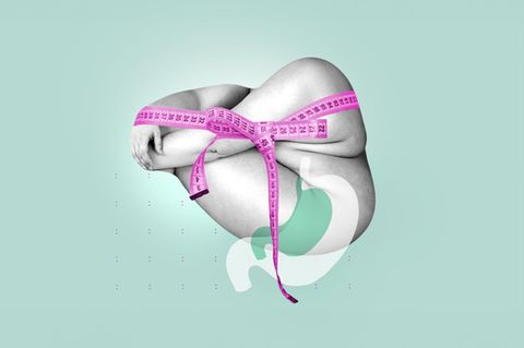 Illustration Adipositas und Gewicht: Körper umgeben vom Maßband