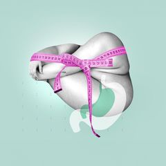 Illustration Adipositas und Gewicht: Körper umgeben vom Maßband