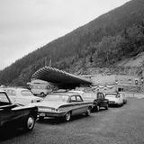 Eine Schlange aus Fahrzeugen vor dem Eingang des Montblanc-Tunnels