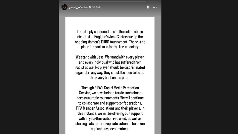 FIFA boss Infantino solidarizes with victims of racism