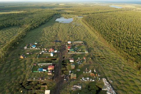 Das Land bei Tschuraptscha in Russland aus der Vogelperspektive