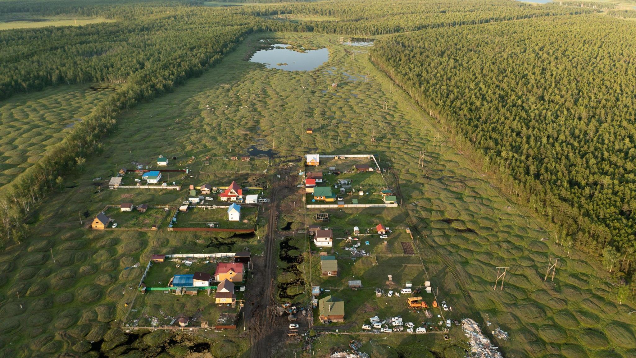 Das Land bei Tschuraptscha in Russland aus der Vogelperspektive