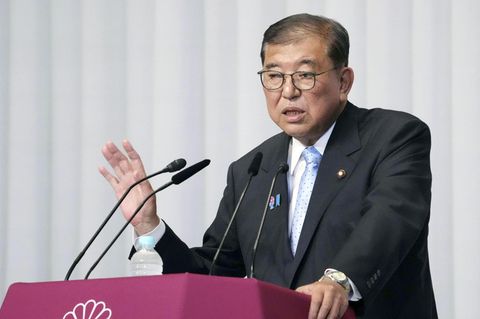 Japans Ministerpräsident Shigeru Ishiba bei einer Pressekonferenz der Liberaldemokratischen Partei in Tokio