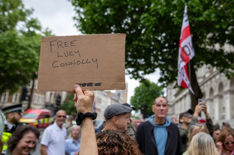 Protest nicht nur für Lucy Connolly: Am 24. Mai in Whitehall protestierten Rechtsradikale gegen die Klimapolitik, gegen Einwanderung – und für die Freilassung der Inhaftierten