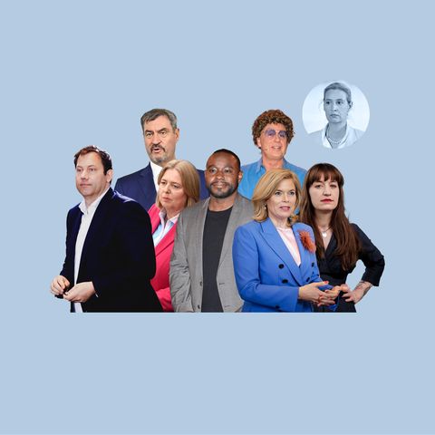 Collage of celebrities and Alice Weidel in the top right circle