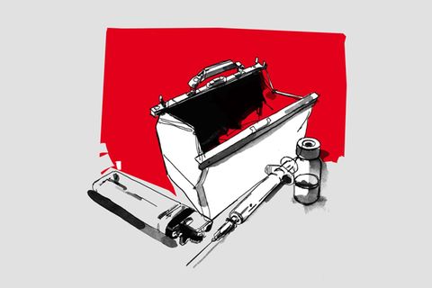 Die Illustration zeigt die Tasche des Palliativarztes unter Mordverdacht