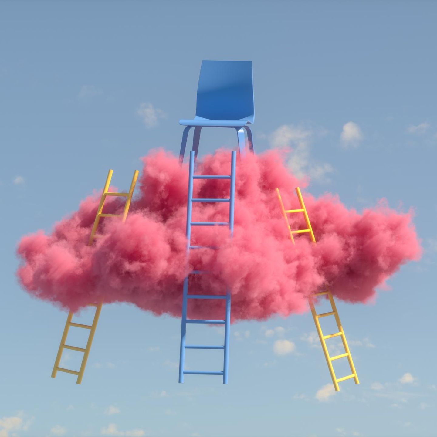 Symbolbild Engpassberuf und Gehalt: Ein Stuhl schwebt auf einer Wolke