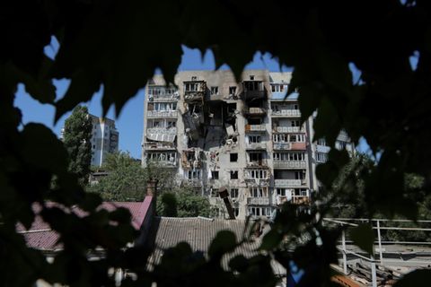 Ein zerstörtes Wohnhaus in Odessa