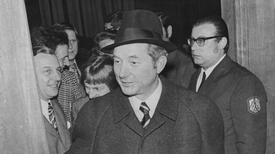 Aldi-Gründer Theo Albrecht im Januar 1973 im Prozess gegen seine Entführer