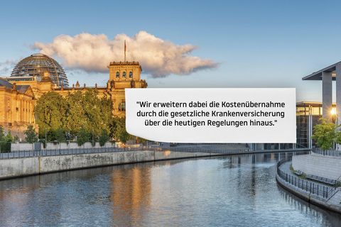 Montage zeigt Ansicht von Berlin und ein Zitat aus dem Koalitionsvertrag