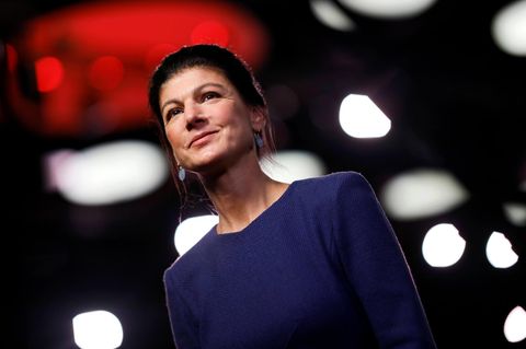 BSW-Chefin Sahra Wagenknecht auf einem Bundesparteitag der Partei