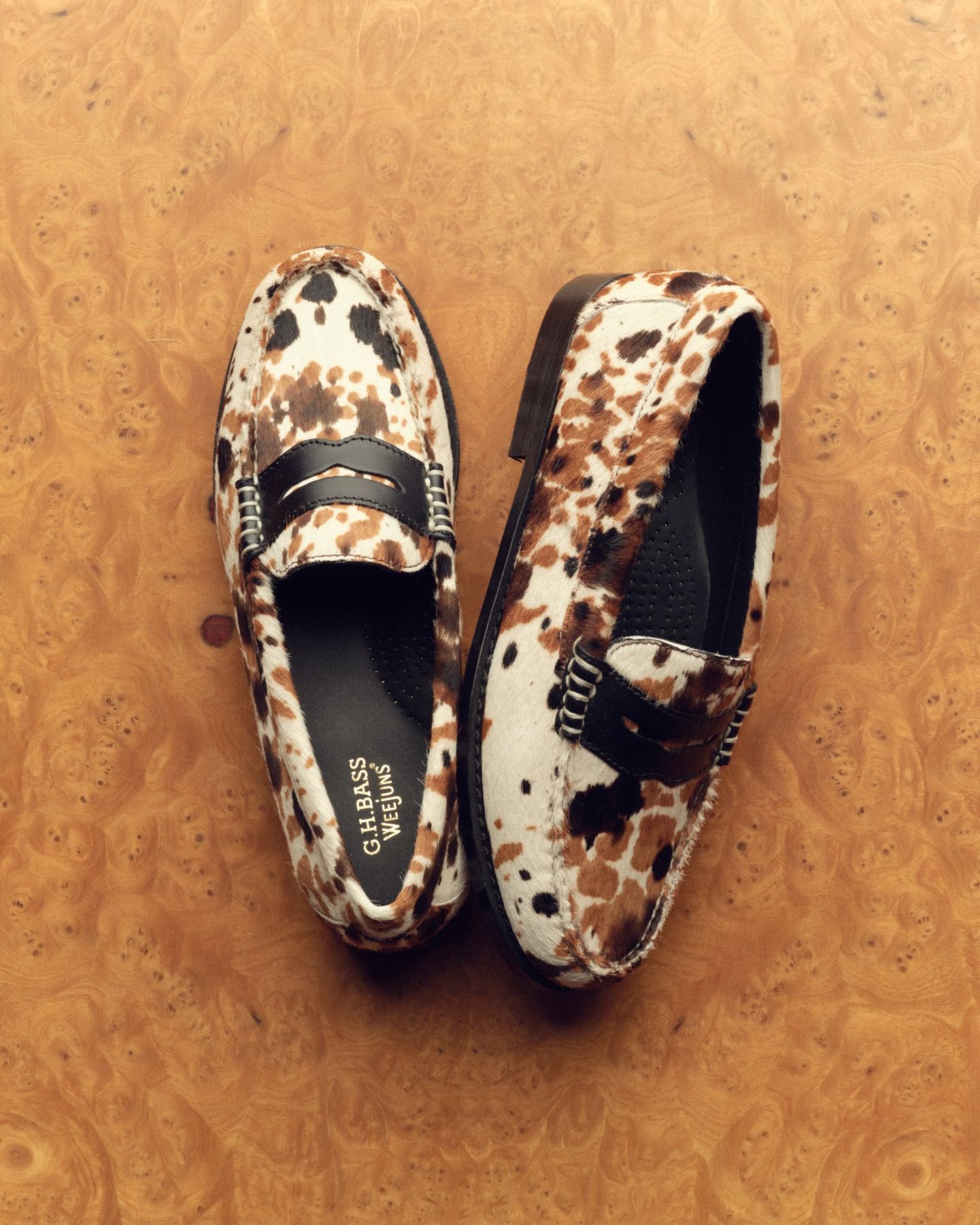 Weejuns Whitney Penny Loafers Dark brown leather with cow print