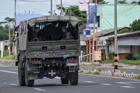 Thailändische Soldaten nahe der Grenze zu Kambodscha