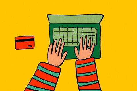 Online Shopping Illustration mit Laptop und Kreditkarte