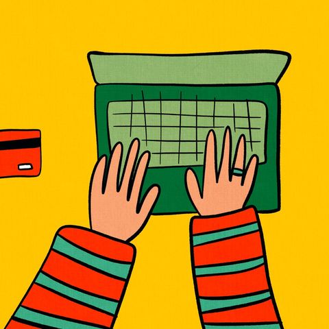 Online Shopping Illustration mit Laptop und Kreditkarte