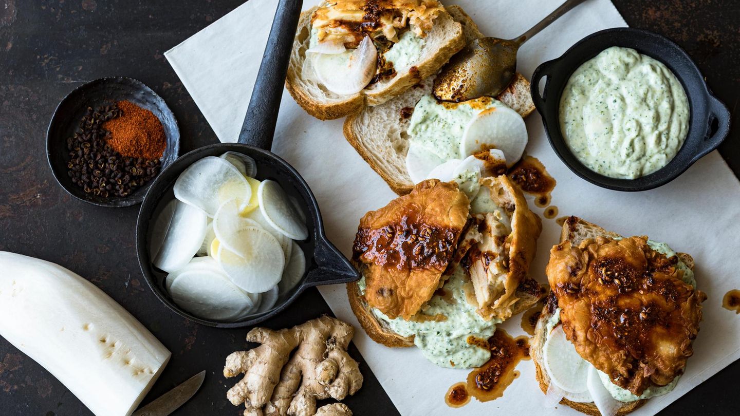 Szechuan Hot Chicken auf Brot