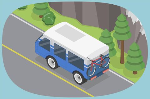 Illustration eines Bus, der die die Straße langfährt