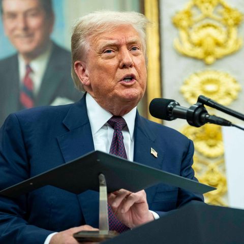 US President Trump gives a speech