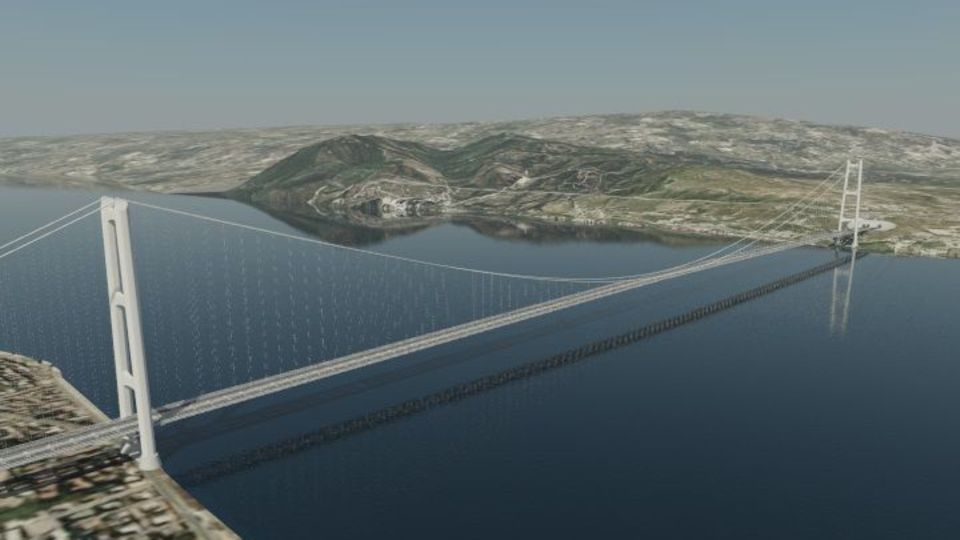 3D Grafik einer riesigen Hängebrücke