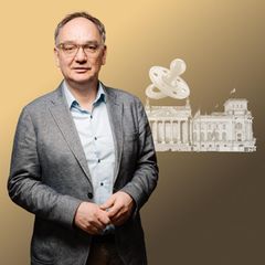 Mütter mit Mandat: Nico Fried vor einer Abbildung des Bundestags und einem Schnuller