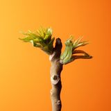 Ein Götterbaum vor orangenem Hintergrund