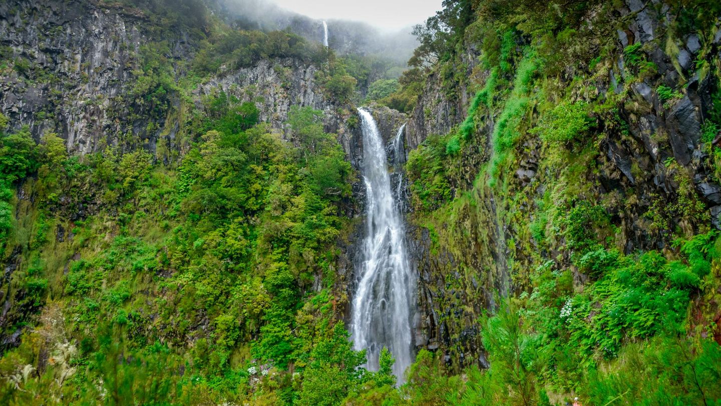 Wasserfall im Park Rabaçal auf Madeira