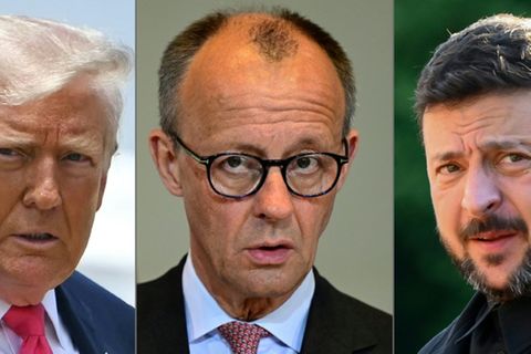 Trump (l.), Merz (m.) und Selenskyj