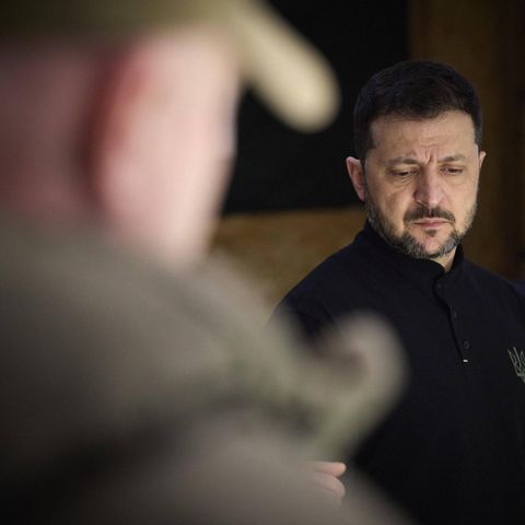 Ukraines President Wolodymyr Selenskyj during a visit to the Treis region