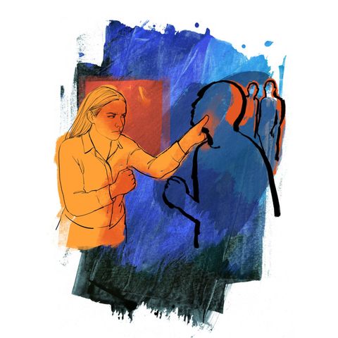 Illustration: Frau in Abwehrhaltung bei der Selbstverteidigung