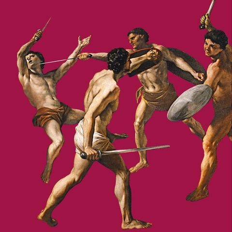 Vier Kämpfende Männer mit Schwert (Illustration)