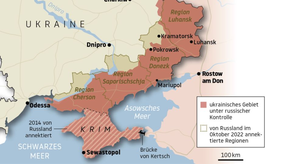 Map occupied areas Ukraine