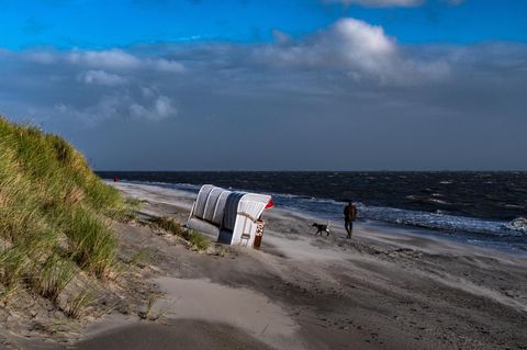 stürmisches Wetter am Stand auf Föhr